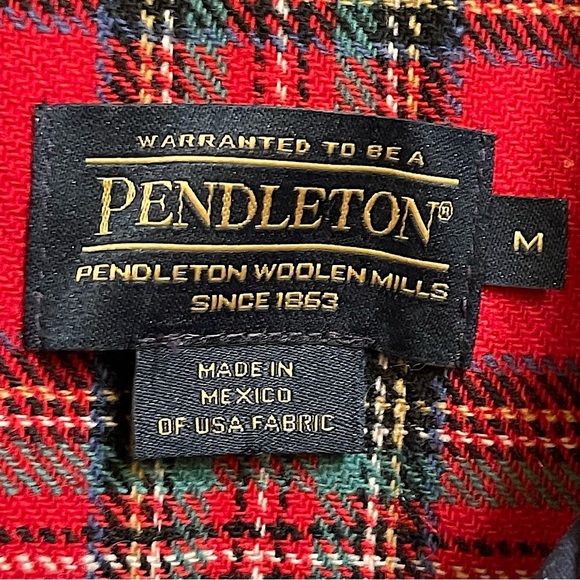 Pendleton Red Tartan Plaid Virgin Wool Button Down Shirt Washable Size Medium - Picture 4 of 10